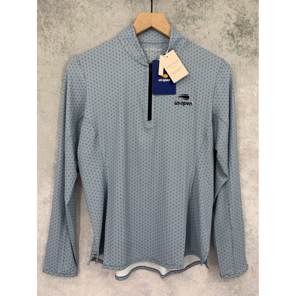 Peter Millar US Open Jacket Womens Medium 1/4 Zip Blue Tennis Racket Print NEW